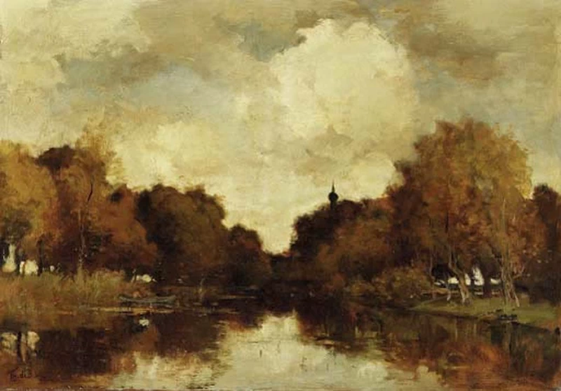 Charles Leickert - A wooded river landscape